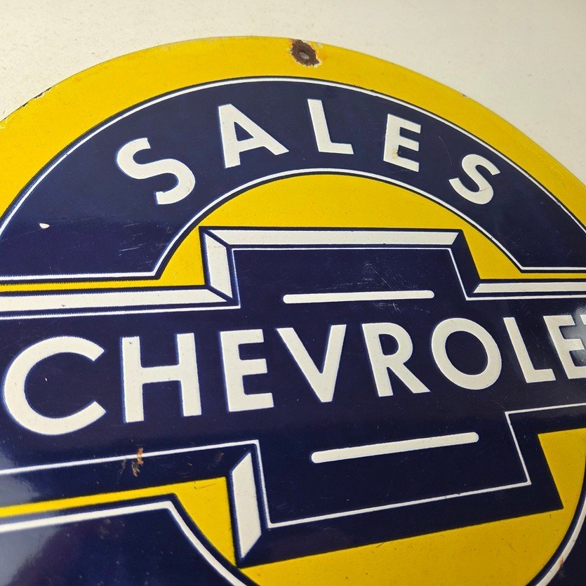 Vintage Chevrolet Sign - Sales Service Automobile Motors Gas Pump Porcelain Sign - Image 5