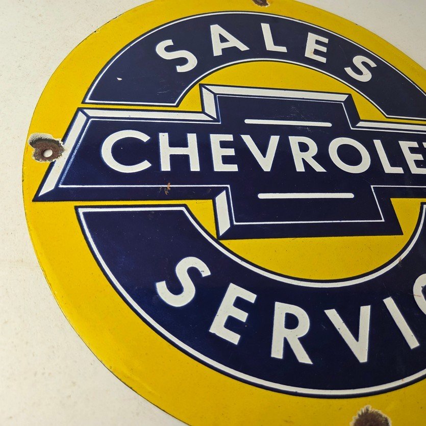 Vintage Chevrolet Sign - Sales Service Automobile Motors Gas Pump Porcelain Sign - Image 6