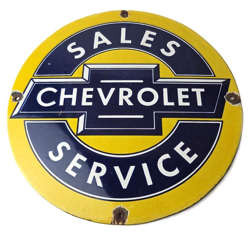 Vintage Chevrolet Sign - Sales Service Automobile Motors Gas Pump Porcelain Sign
