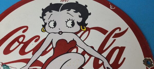 Vintage Coca Cola Sign Betty Boop Bottle Doll Gas Pump Porcelain Sign 305745352243 2