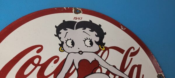 Vintage Coca Cola Sign Betty Boop Bottle Doll Gas Pump Porcelain Sign 305745352243 4