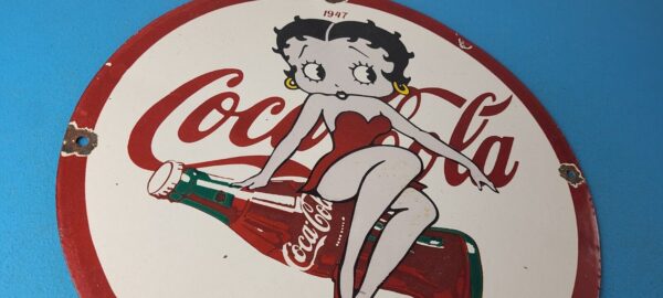 Vintage Coca Cola Sign Betty Boop Bottle Doll Gas Pump Porcelain Sign 305745352243 5