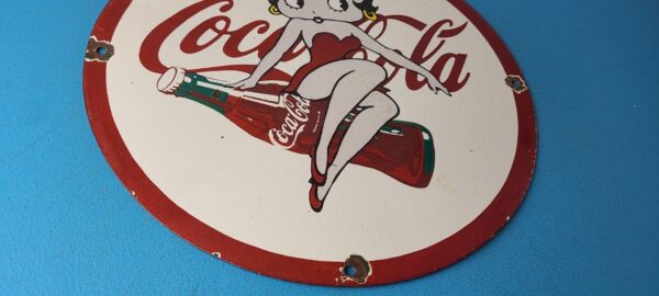 Vintage Coca Cola Sign Betty Boop Bottle Doll Gas Pump Porcelain Sign 305745352243 6