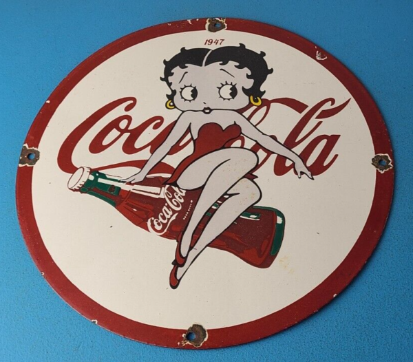 Vintage Coca Cola Sign Betty Boop Bottle Doll Gas Pump Porcelain Sign 305745352243