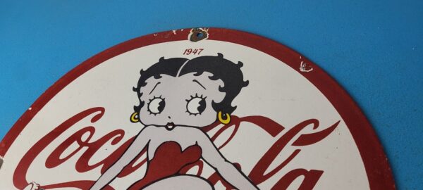 Vintage Coca Cola Sign Betty Boop Bottle Doll Gas Pump Porcelain Sign 305745352243 7