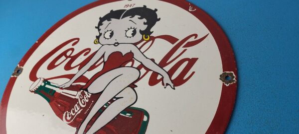 Vintage Coca Cola Sign Betty Boop Bottle Doll Gas Pump Porcelain Sign 305745352243 8