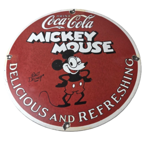 Vintage Coca Cola Sign - Refreshing Soda Mickey Mouse Gas Porcelain Disney Sign