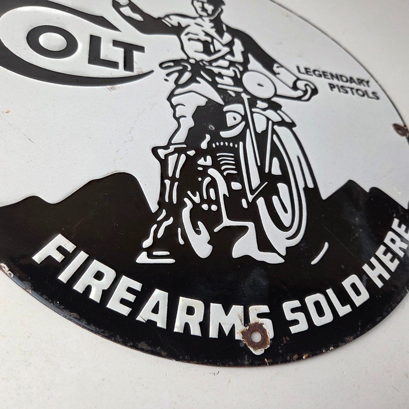 Vintage Colt Firearms Porcelain Sign - Guns Motorcycle Gas Service Pump Sign - Image 11