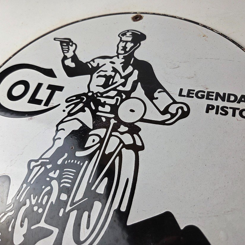 Vintage Colt Firearms Porcelain Sign - Guns Motorcycle Gas Service Pump Sign - Image 12