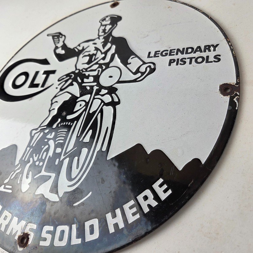 Vintage Colt Firearms Porcelain Sign - Guns Motorcycle Gas Service Pump Sign - Image 13