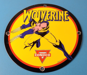 Vintage Conoco Gasoline Porcelain Sign Wolverine X Men Comics Gas Pump Sign 305868260153