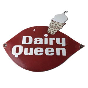 Vintage Dairy Queen Sign - Porcelain Diner Gas Pump Ice Cream Cone Sign