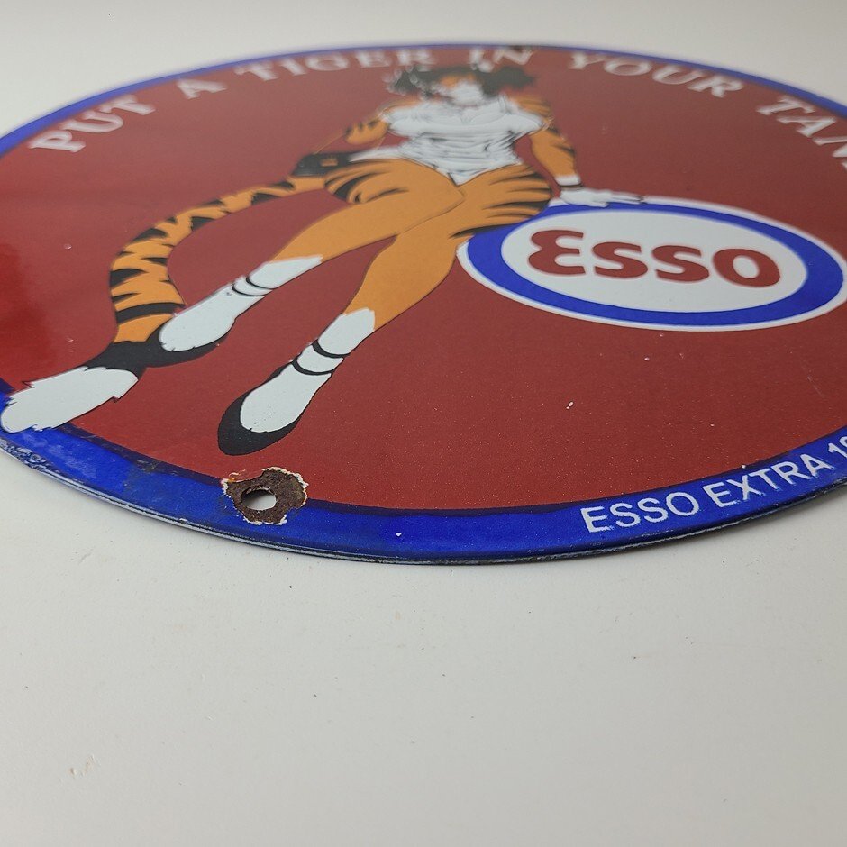 Vintage Esso Gasoline Porcelain Tiger - Gas Service Station Auto Tank Sign - Image 11