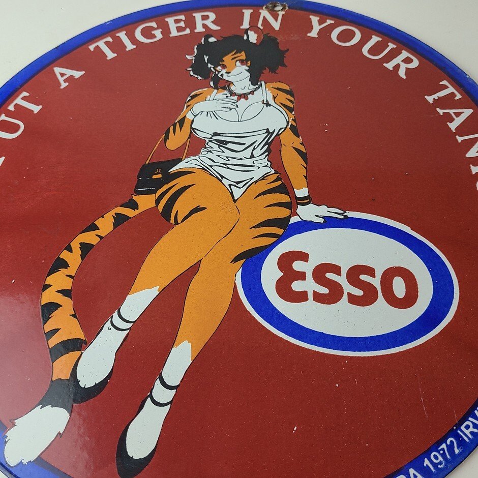 Vintage Esso Gasoline Porcelain Tiger - Gas Service Station Auto Tank Sign - Image 12