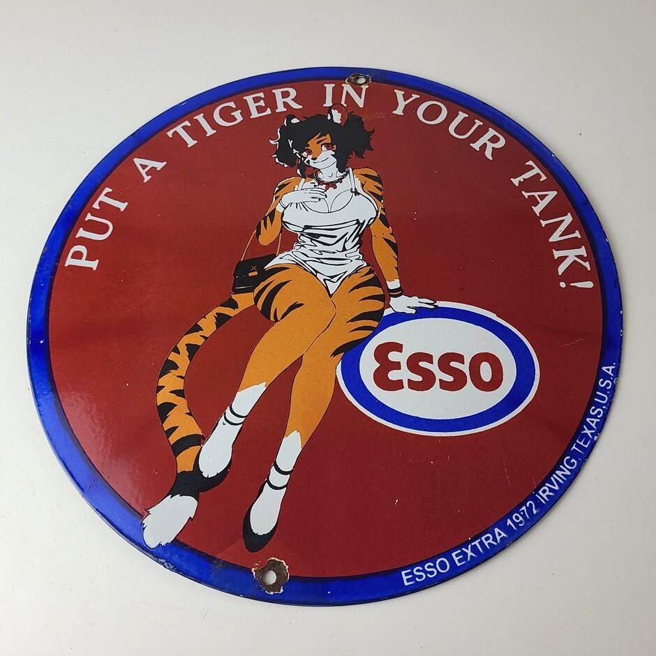 Vintage Esso Gasoline Porcelain Tiger - Gas Service Station Auto Tank Sign - Image 13