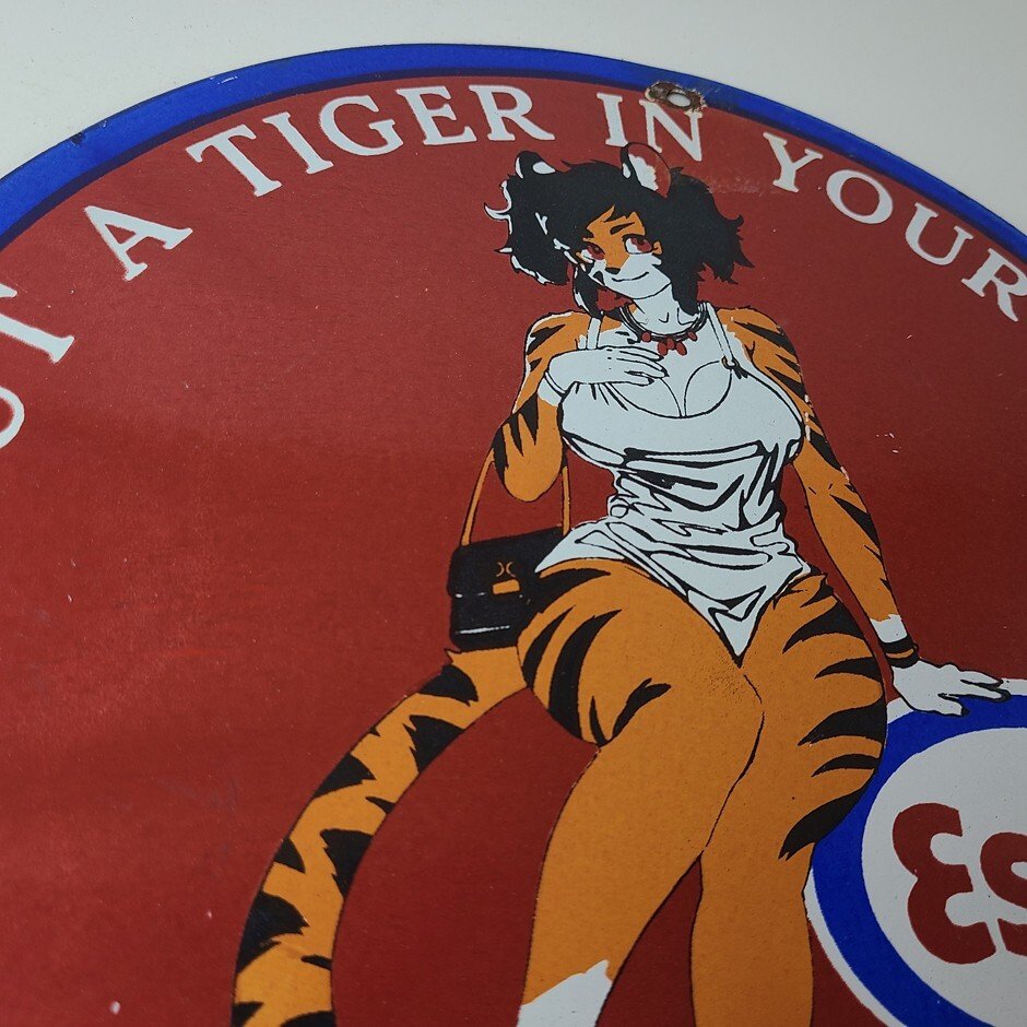 Vintage Esso Gasoline Porcelain Tiger - Gas Service Station Auto Tank Sign - Image 5