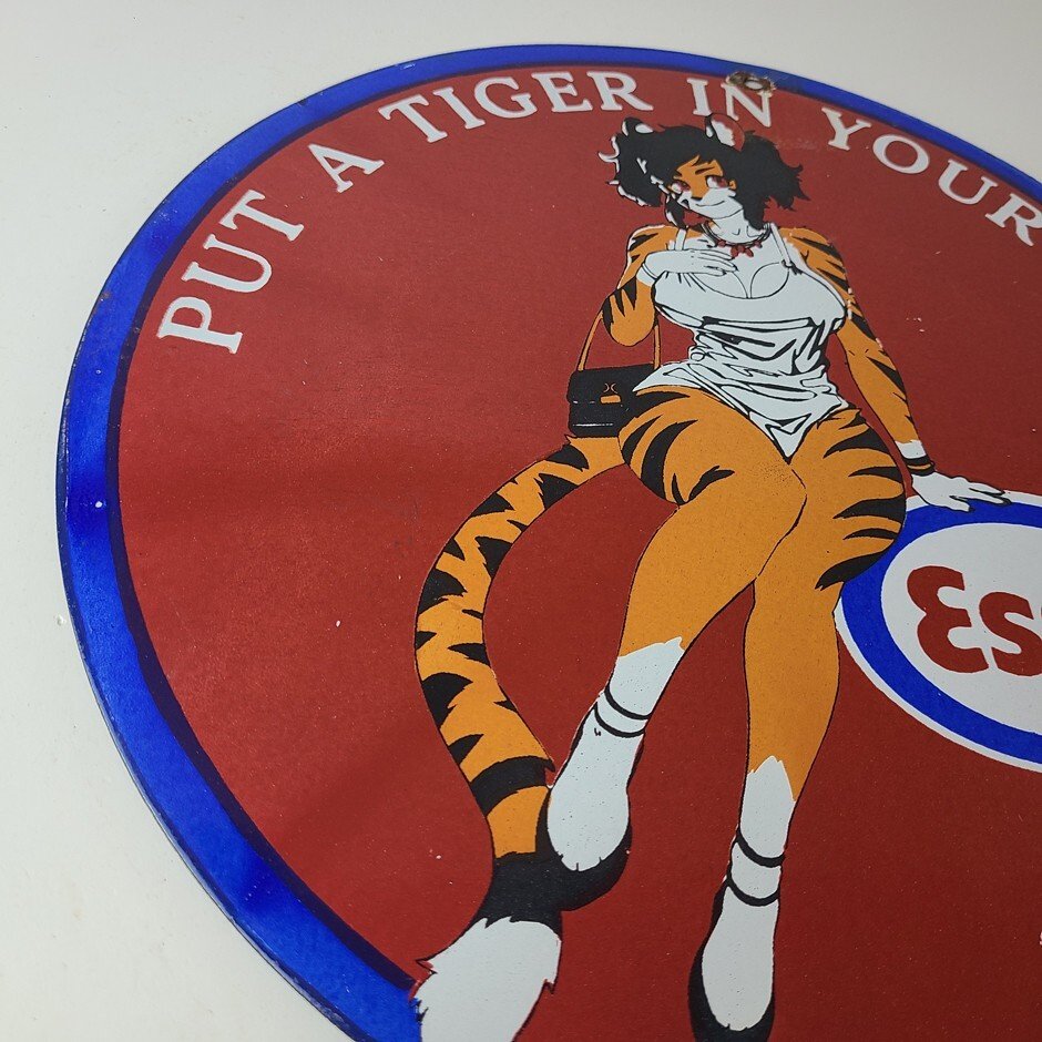 Vintage Esso Gasoline Porcelain Tiger - Gas Service Station Auto Tank Sign - Image 6