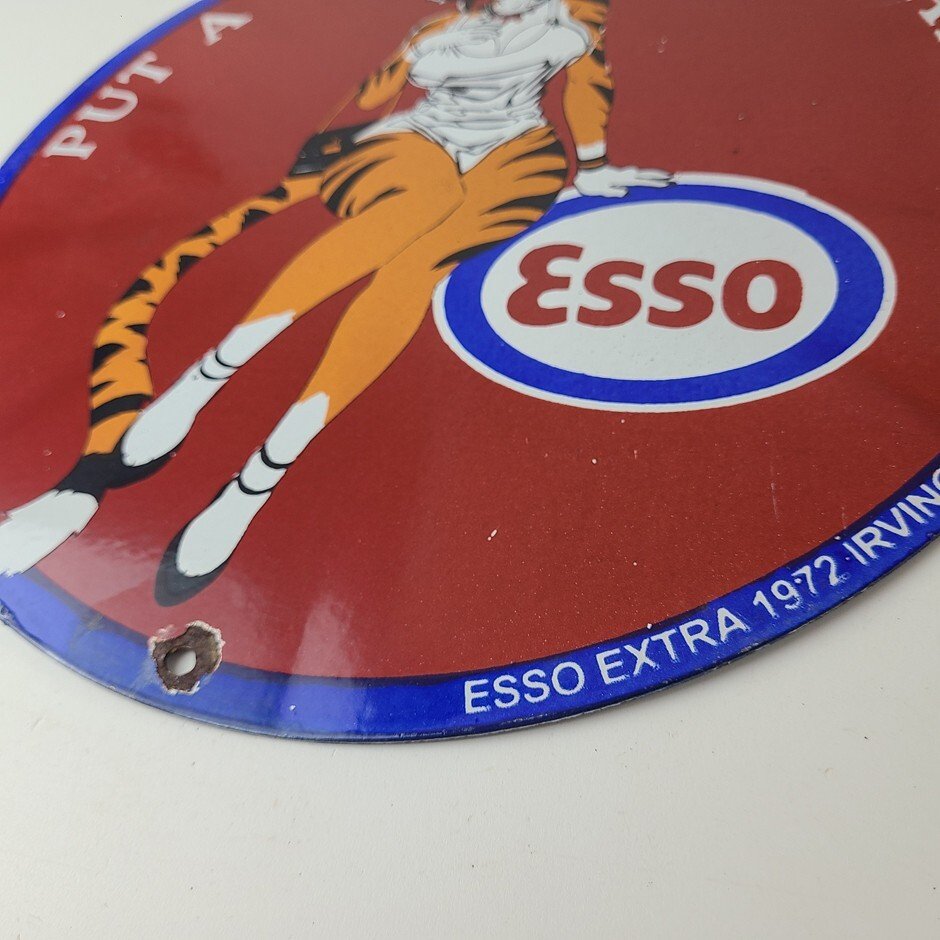 Vintage Esso Gasoline Porcelain Tiger - Gas Service Station Auto Tank Sign - Image 10