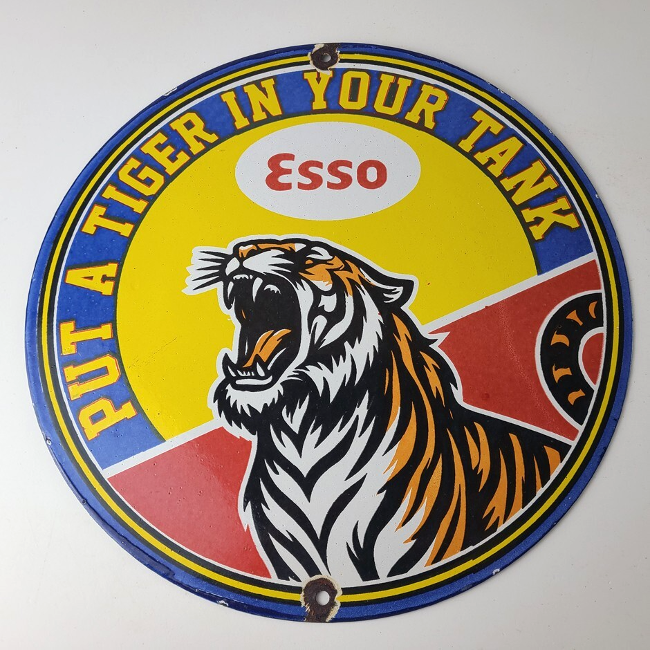 Vintage Esso Gasoline Sign - Gas Pump Service Station Advertising Porcelain Sign - Image 12