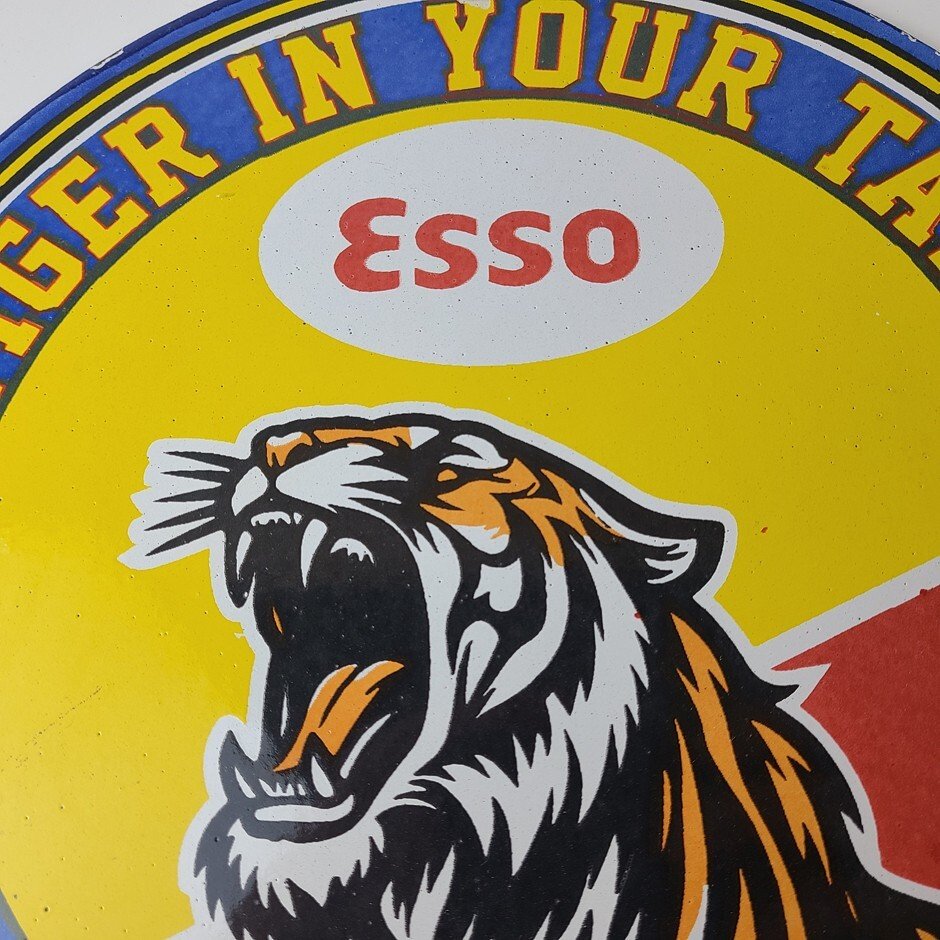 Vintage Esso Gasoline Sign - Gas Pump Service Station Advertising Porcelain Sign - Image 3