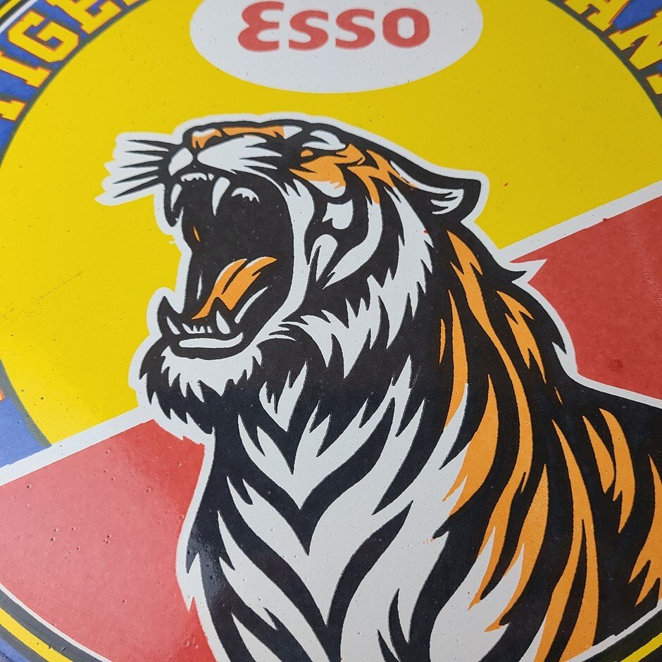 Vintage Esso Gasoline Sign - Gas Pump Service Station Advertising Porcelain Sign - Image 4