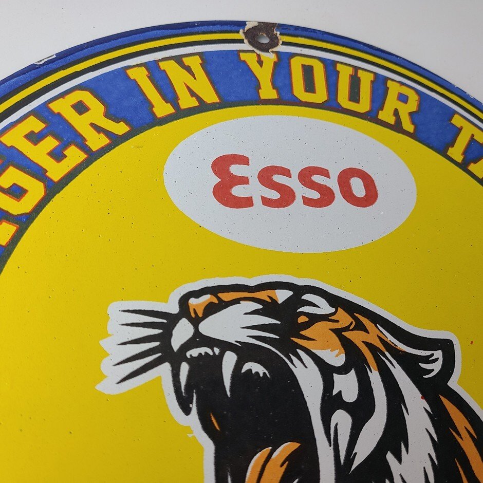 Vintage Esso Gasoline Sign - Gas Pump Service Station Advertising Porcelain Sign - Image 5
