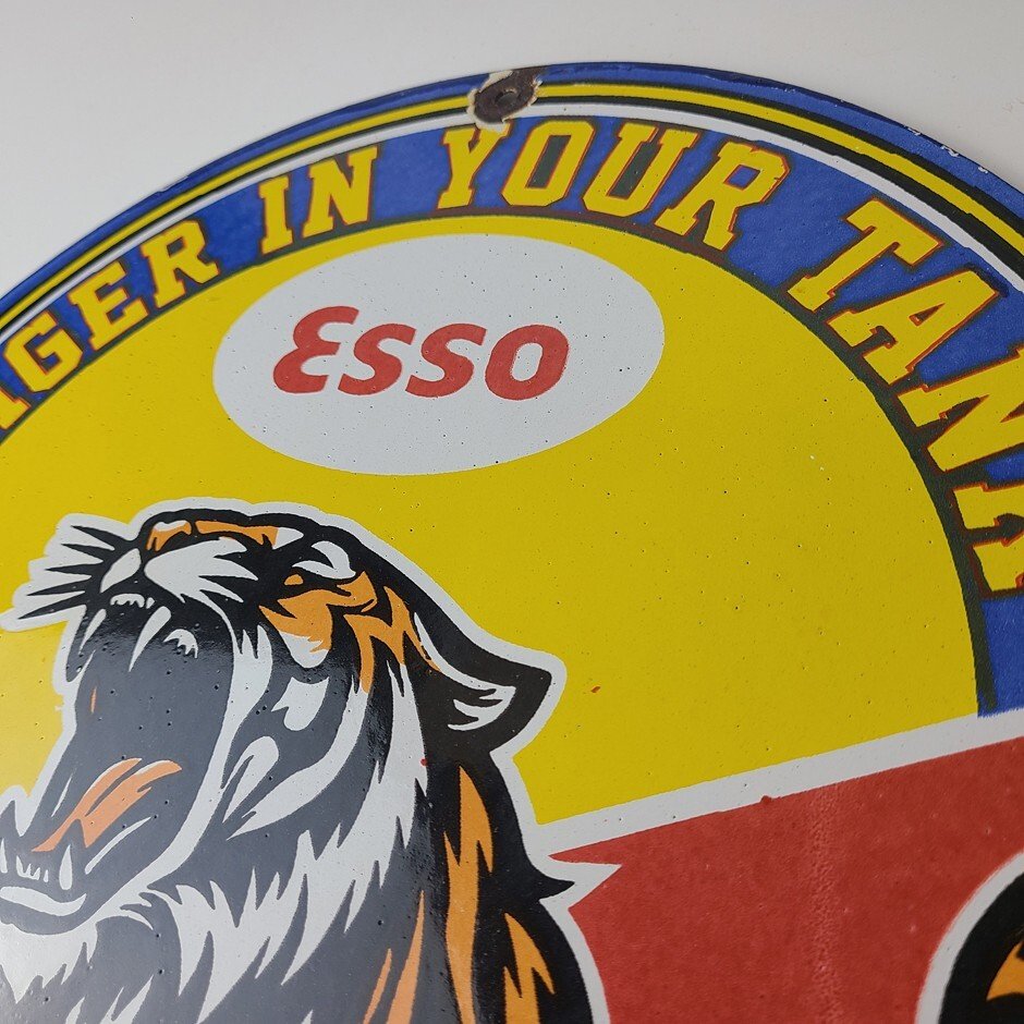 Vintage Esso Gasoline Sign - Gas Pump Service Station Advertising Porcelain Sign - Image 8