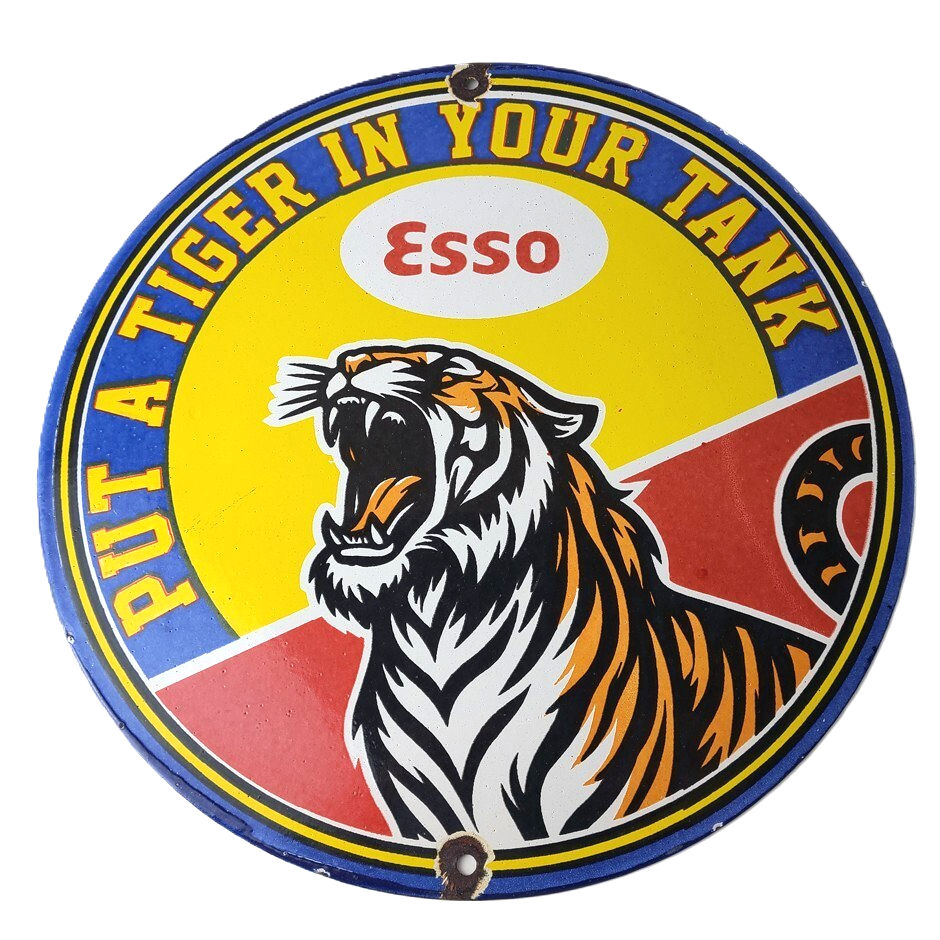 Vintage Esso Gasoline Sign - Gas Pump Service Station Advertising Porcelain Sign