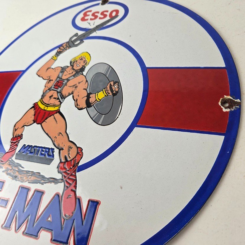 Vintage Esso Gasoline Sign - He-Man American Toys Figure Porcelain Gas Sign - Image 13