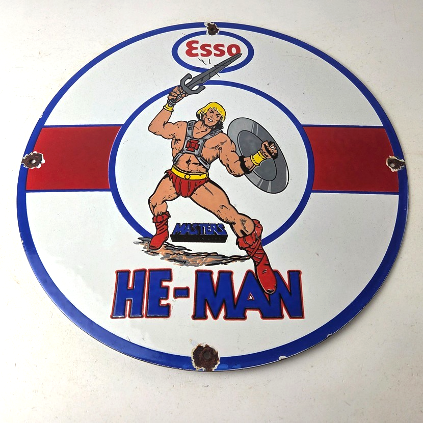 Vintage Esso Gasoline Sign - He-Man American Toys Figure Porcelain Gas Sign - Image 15
