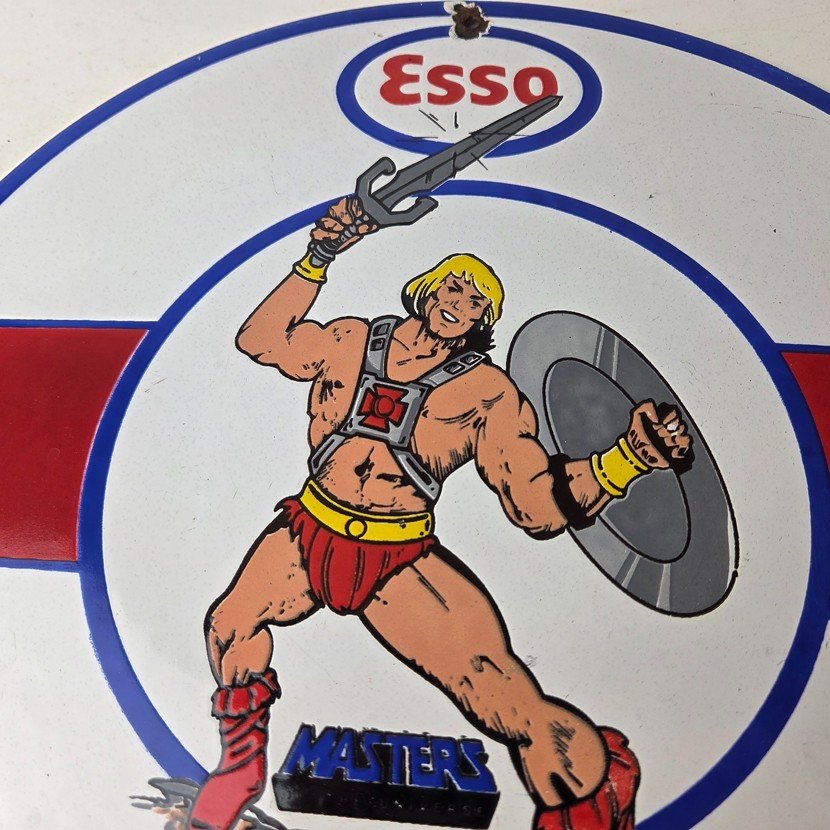 Vintage Esso Gasoline Sign - He-Man American Toys Figure Porcelain Gas Sign - Image 3
