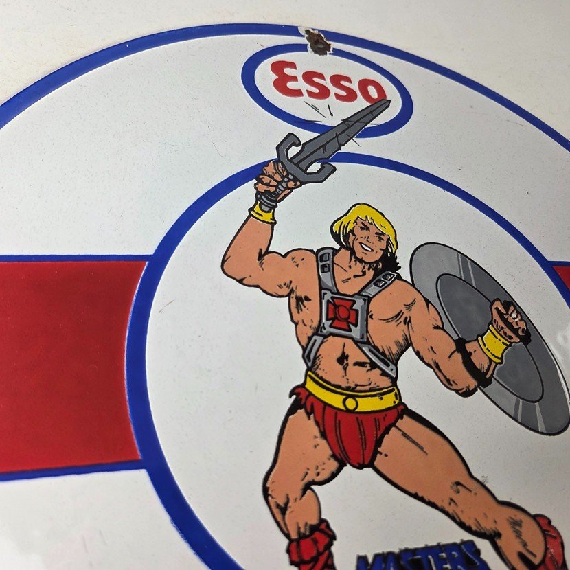 Vintage Esso Gasoline Sign - He-Man American Toys Figure Porcelain Gas Sign - Image 5