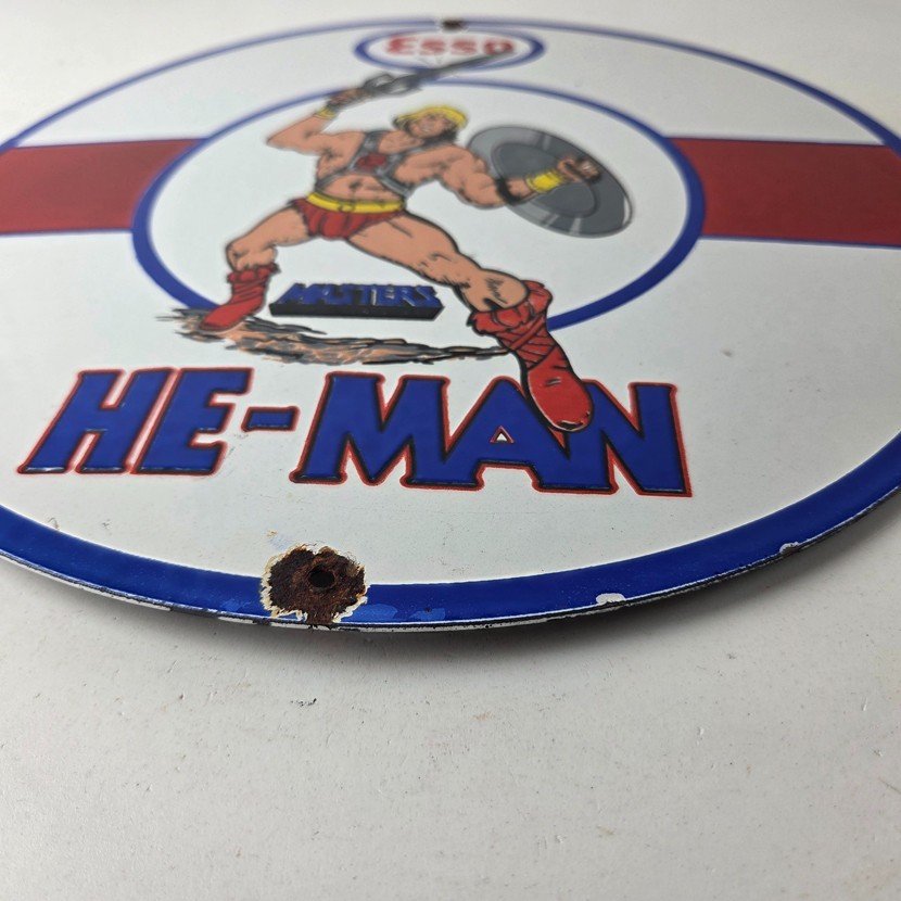 Vintage Esso Gasoline Sign - He-Man American Toys Figure Porcelain Gas Sign - Image 10