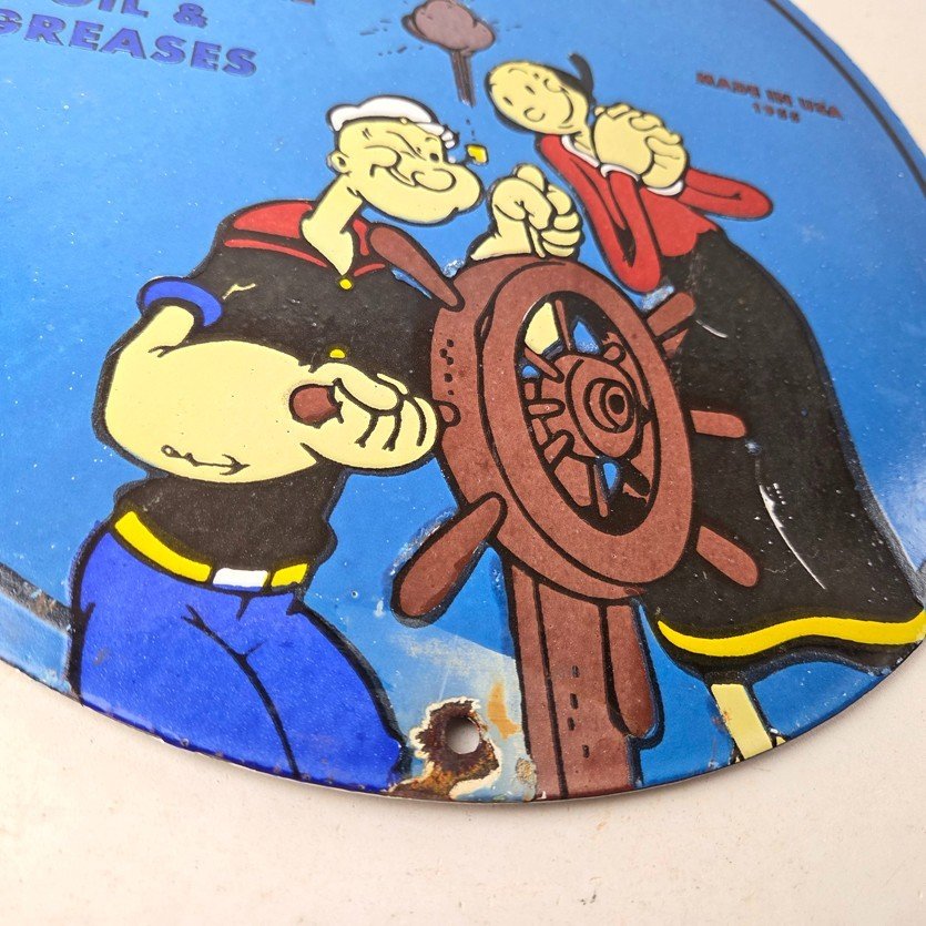 Vintage Esso Gasoline Sign - Popeye Marine Gas Service Display Ad Porcelain Sign - Image 11