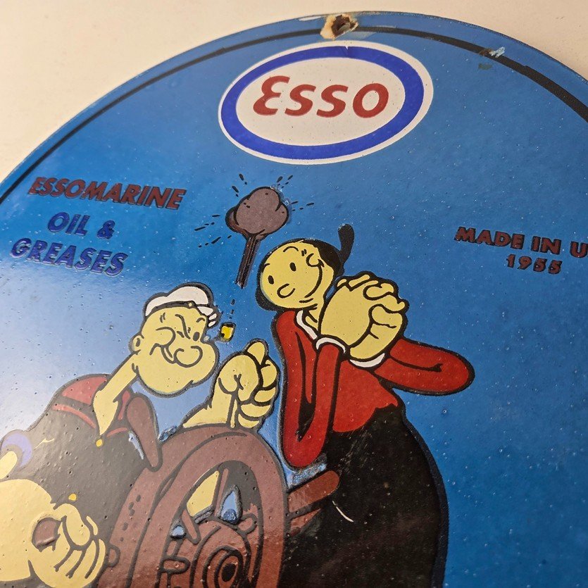 Vintage Esso Gasoline Sign - Popeye Marine Gas Service Display Ad Porcelain Sign - Image 12