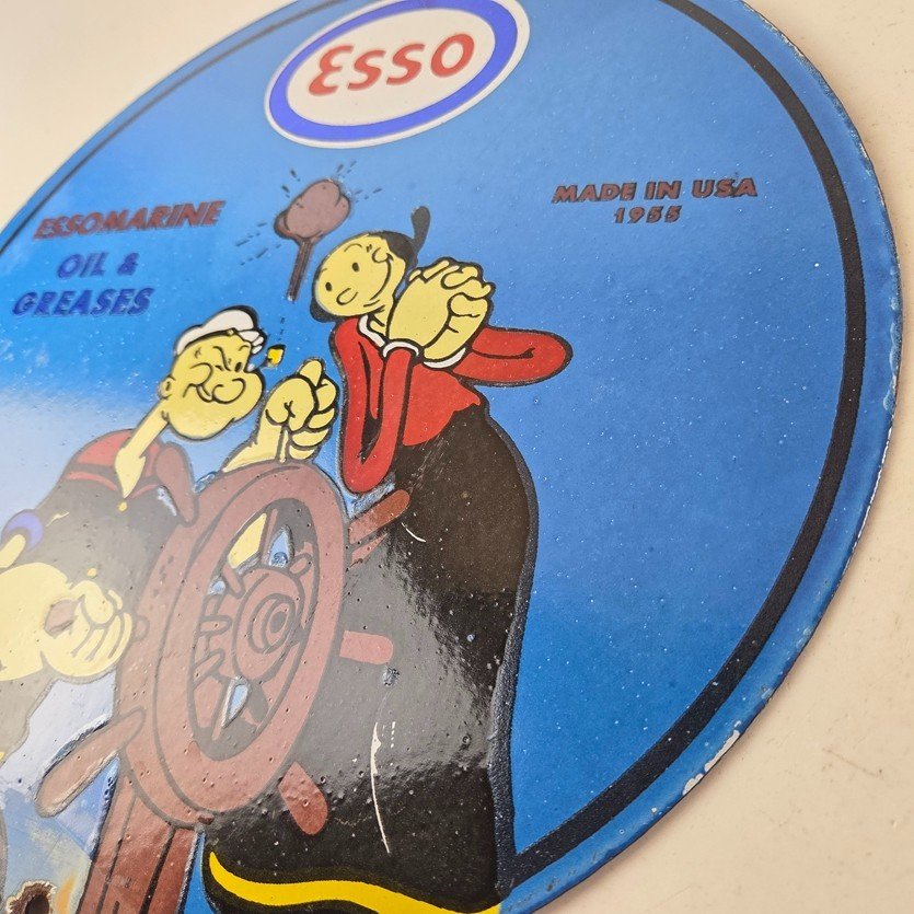 Vintage Esso Gasoline Sign - Popeye Marine Gas Service Display Ad Porcelain Sign - Image 13