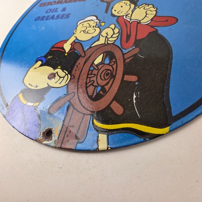 Vintage Esso Gasoline Sign - Popeye Marine Gas Service Display Ad Porcelain Sign - Image 14