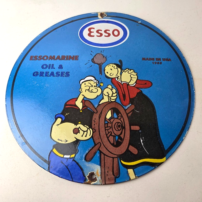 Vintage Esso Gasoline Sign - Popeye Marine Gas Service Display Ad Porcelain Sign - Image 15