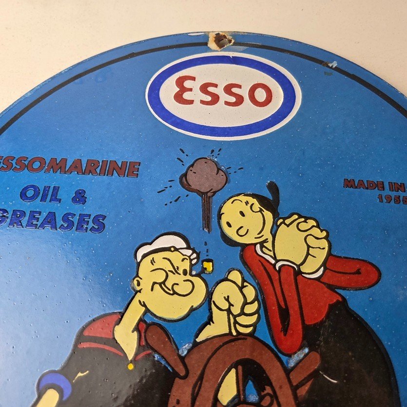 Vintage Esso Gasoline Sign - Popeye Marine Gas Service Display Ad Porcelain Sign - Image 3