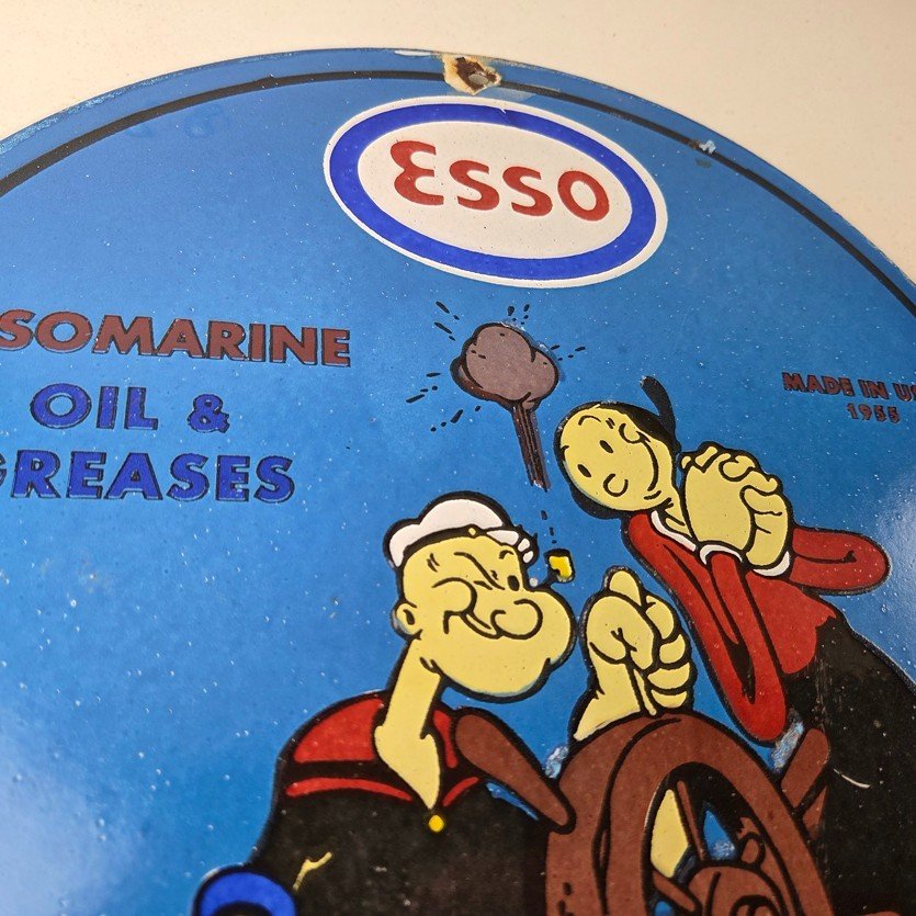 Vintage Esso Gasoline Sign - Popeye Marine Gas Service Display Ad Porcelain Sign - Image 5