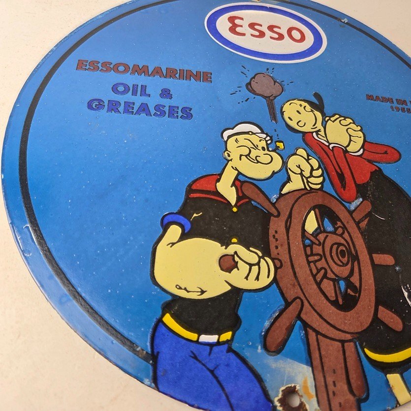 Vintage Esso Gasoline Sign - Popeye Marine Gas Service Display Ad Porcelain Sign - Image 6