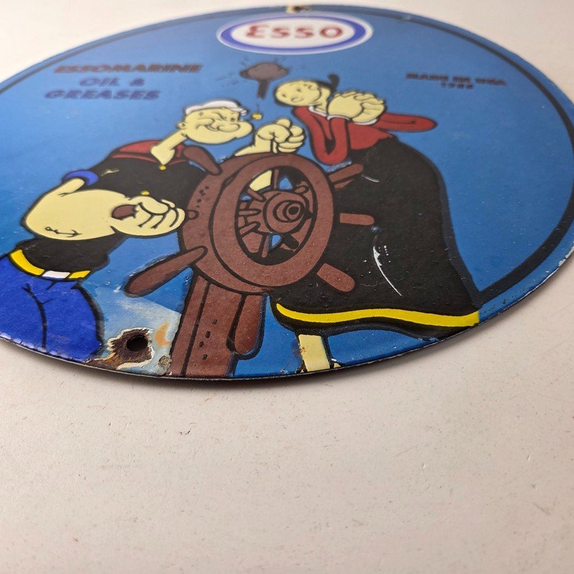 Vintage Esso Gasoline Sign - Popeye Marine Gas Service Display Ad Porcelain Sign - Image 10