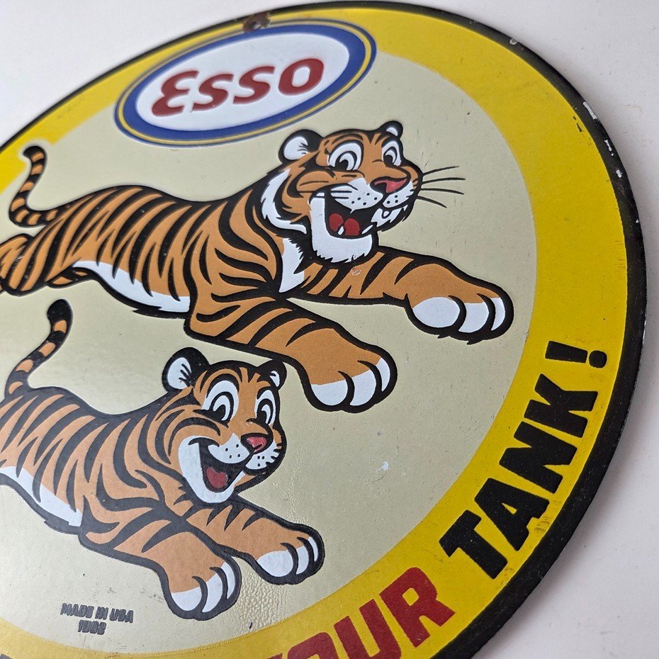Vintage Esso Gasoline Sign - Tiger Gas Pump Service Station Tank Porcelain Sign - Image 14