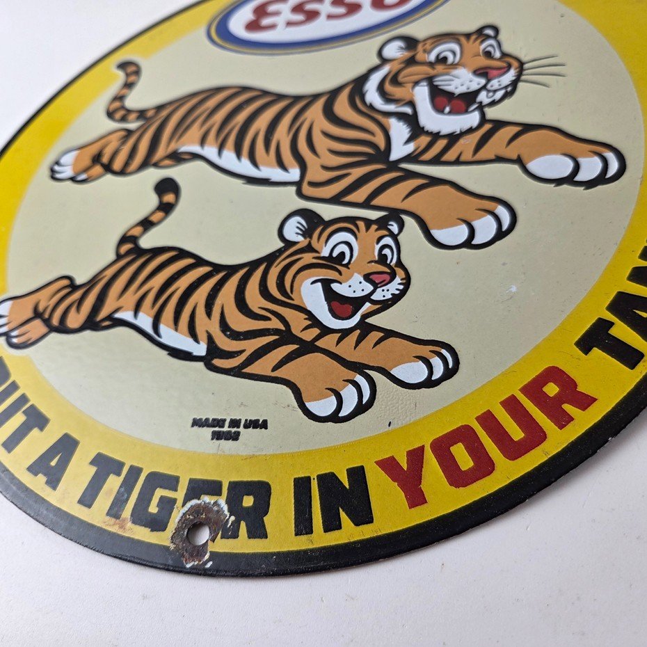 Vintage Esso Gasoline Sign - Tiger Gas Pump Service Station Tank Porcelain Sign - Image 15
