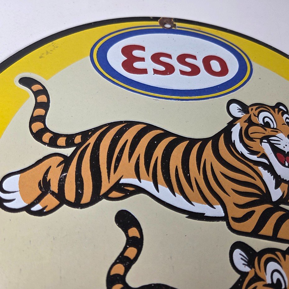 Vintage Esso Gasoline Sign - Tiger Gas Pump Service Station Tank Porcelain Sign - Image 5