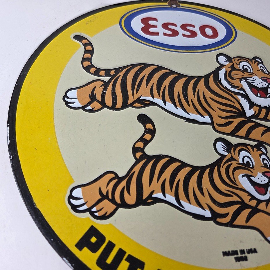 Vintage Esso Gasoline Sign - Tiger Gas Pump Service Station Tank Porcelain Sign - Image 6