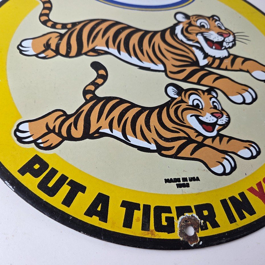 Vintage Esso Gasoline Sign - Tiger Gas Pump Service Station Tank Porcelain Sign - Image 7
