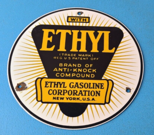 Vintage Ethyl Gasoline Sign Gas Service Station Pump Plate Porcelain Sign 305870711553