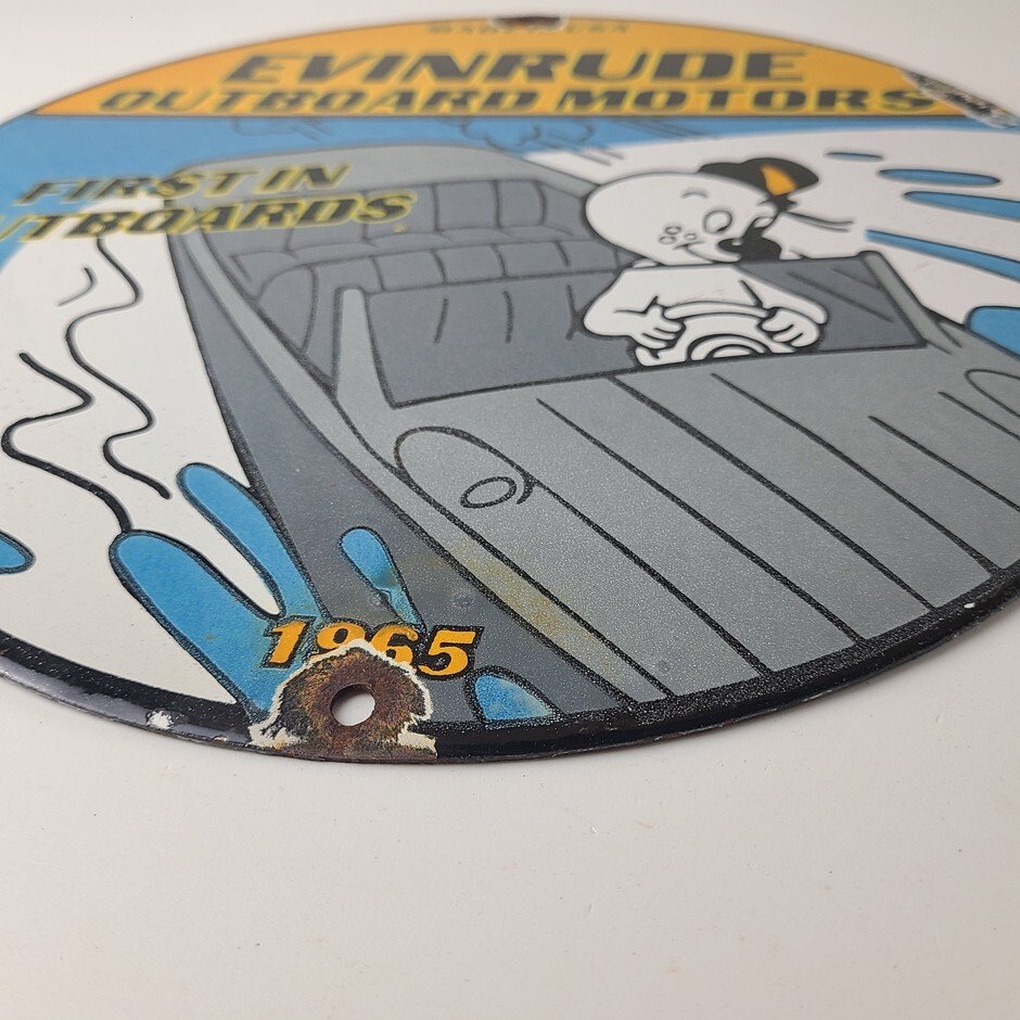 Vintage Evinrude Outboards Porcelain Sign - Boat Motor Gas Engines Casper Sign - Image 11