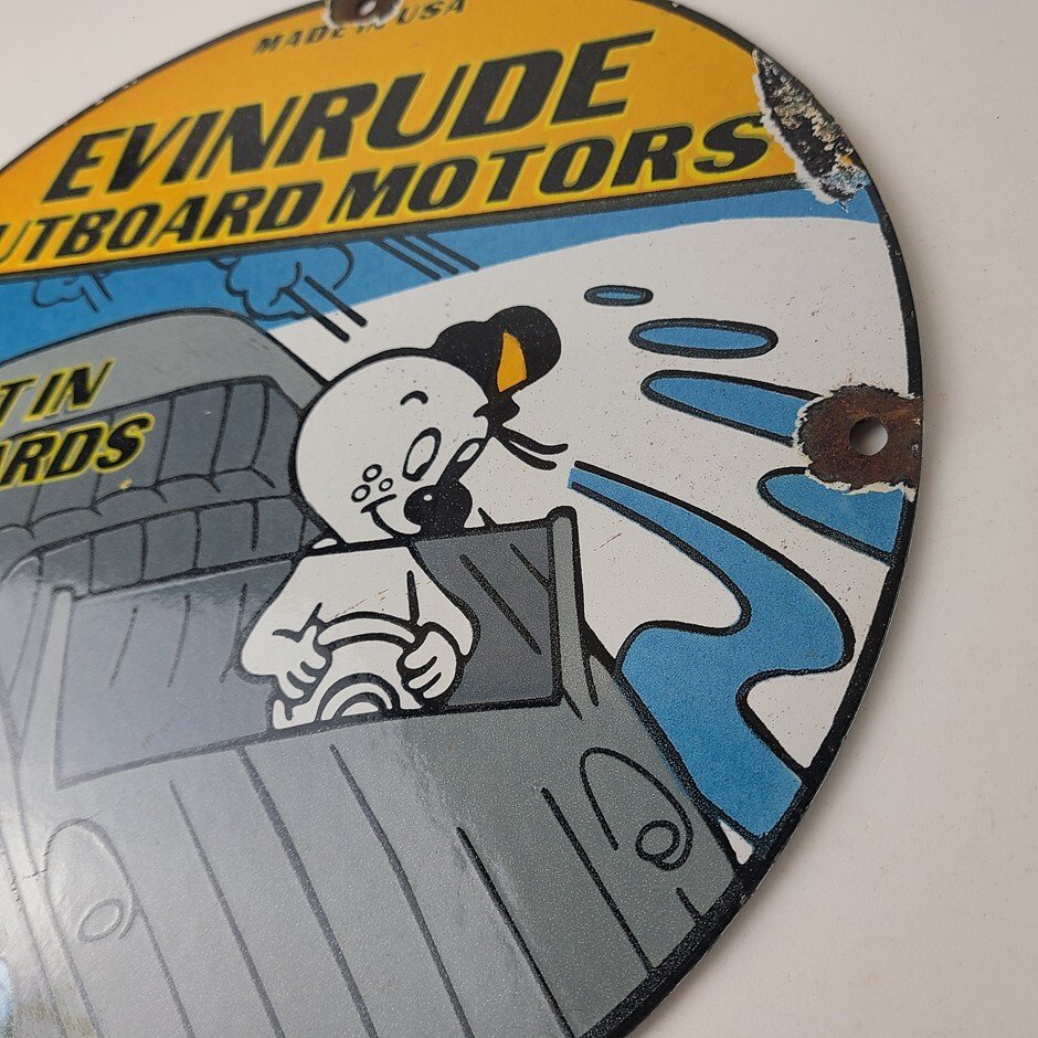 Vintage Evinrude Outboards Porcelain Sign - Boat Motor Gas Engines Casper Sign - Image 9